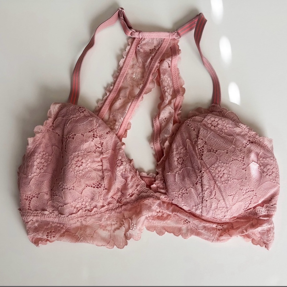 Aerie Lace Halter Bralette - Soft Pink